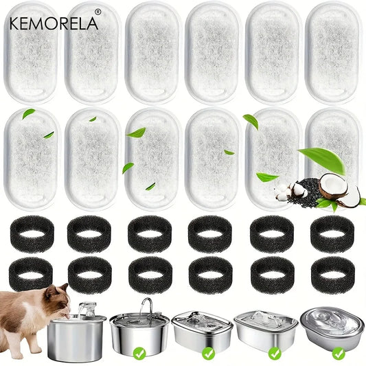 12/15PCS Cat Water Fountain Activated Carbon Sponge Filters for Stainless Steel Water Dispenser Pet Healthy Water Care Accessory