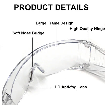 1pc Safety Transparent Glasses Anti Fog Goggles Vented Sides Shields PC Frame Spectacles for Riding Lab Labor Protection Beauty Trend Shop