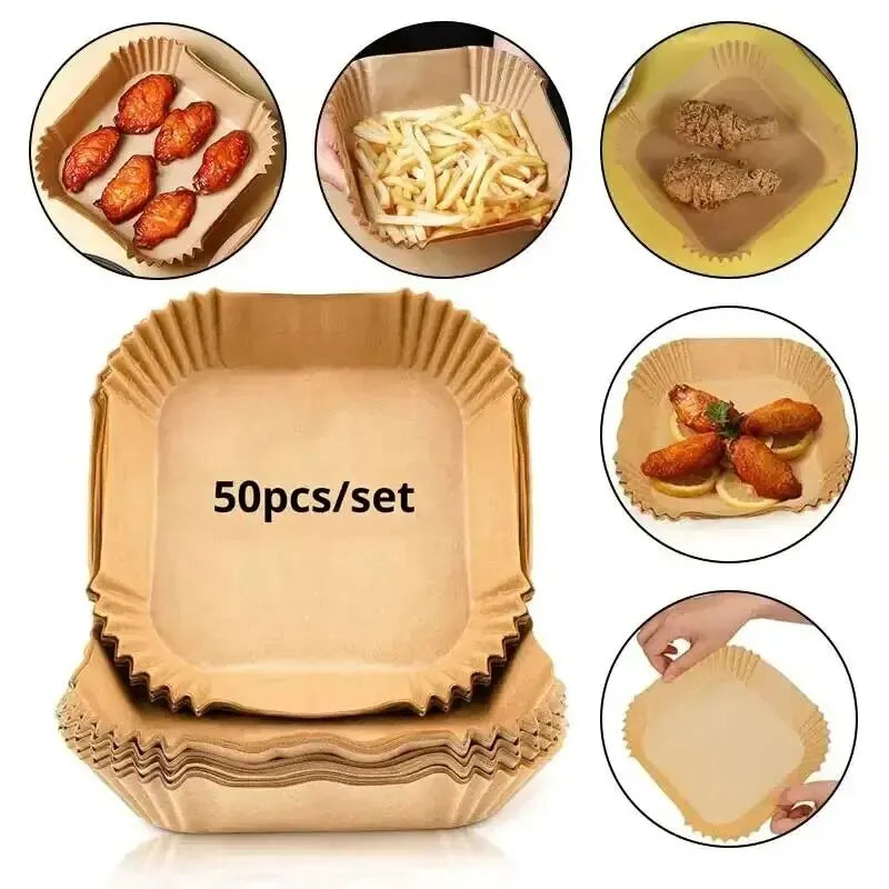 50Pcs Air Fryer Disposable Paper Non-Stick Airfryer Baking Papers Round Air-Fryer Paper Liners Paper Kitchen Accessories Beauty World Shop
