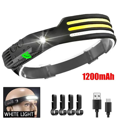 COB LED Headlamp Induction Head Lamp Built-in Battery USB Rechargeable Head Flashlight Outdoor Camping Fishing Sensor Headlight Beauty World Shop