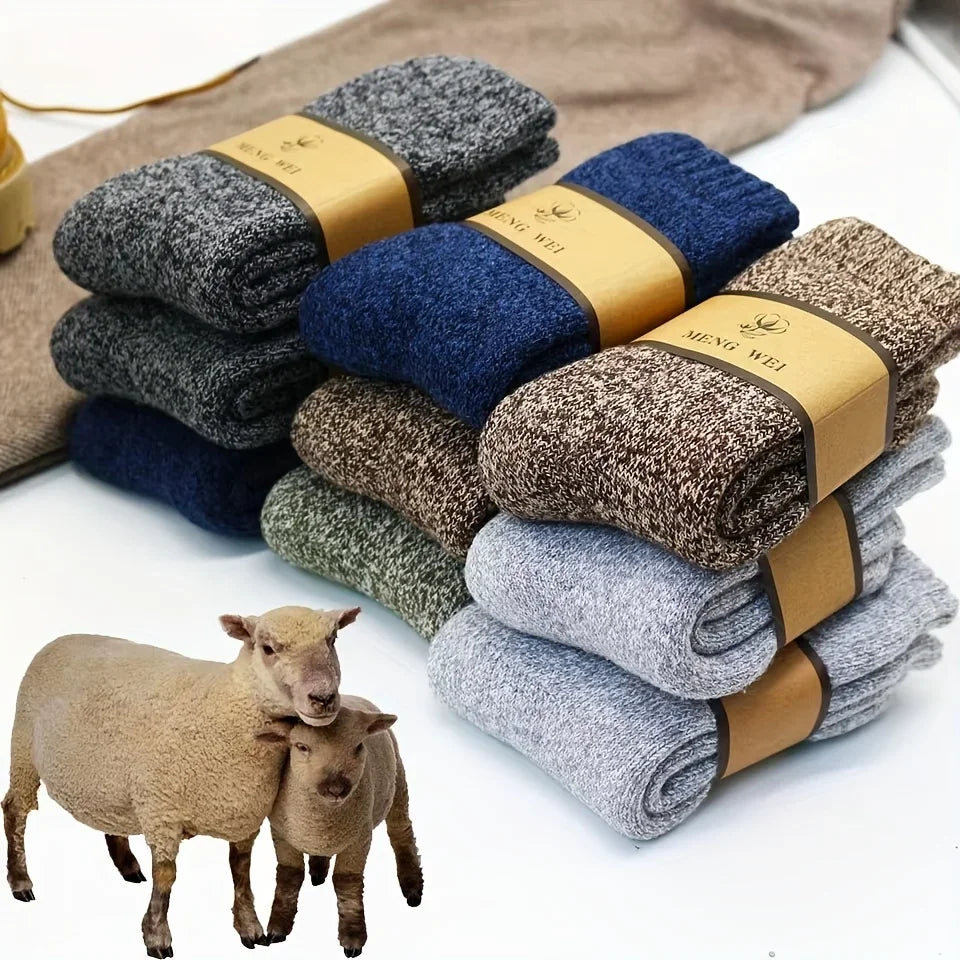 3/5 Pairs Men's Winter Warm Socks, Thick Towel Mid-Calf Socks, Anti-Cold Snow Boots Socks Elastic Solid Color Beauty World Shop