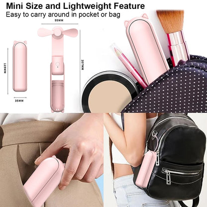 Portable Mini Handheld Fan Small Pocket Fan USB Rechargeable Battery Fan Folding Cooling Hand Fan Mini USB Fan with Power Bank Beauty World Shop