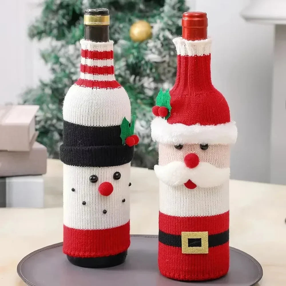 Christmas Wine Bottle Cover Set Santa Snowman Woven Wine Bottle Bags for Christmas Party Dinner Table Decorations New Year Gifts Beauty World Shop