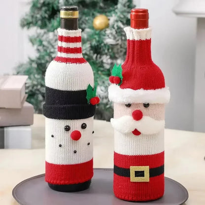 Christmas Wine Bottle Cover Set Santa Snowman Woven Wine Bottle Bags for Christmas Party Dinner Table Decorations New Year Gifts Beauty World Shop