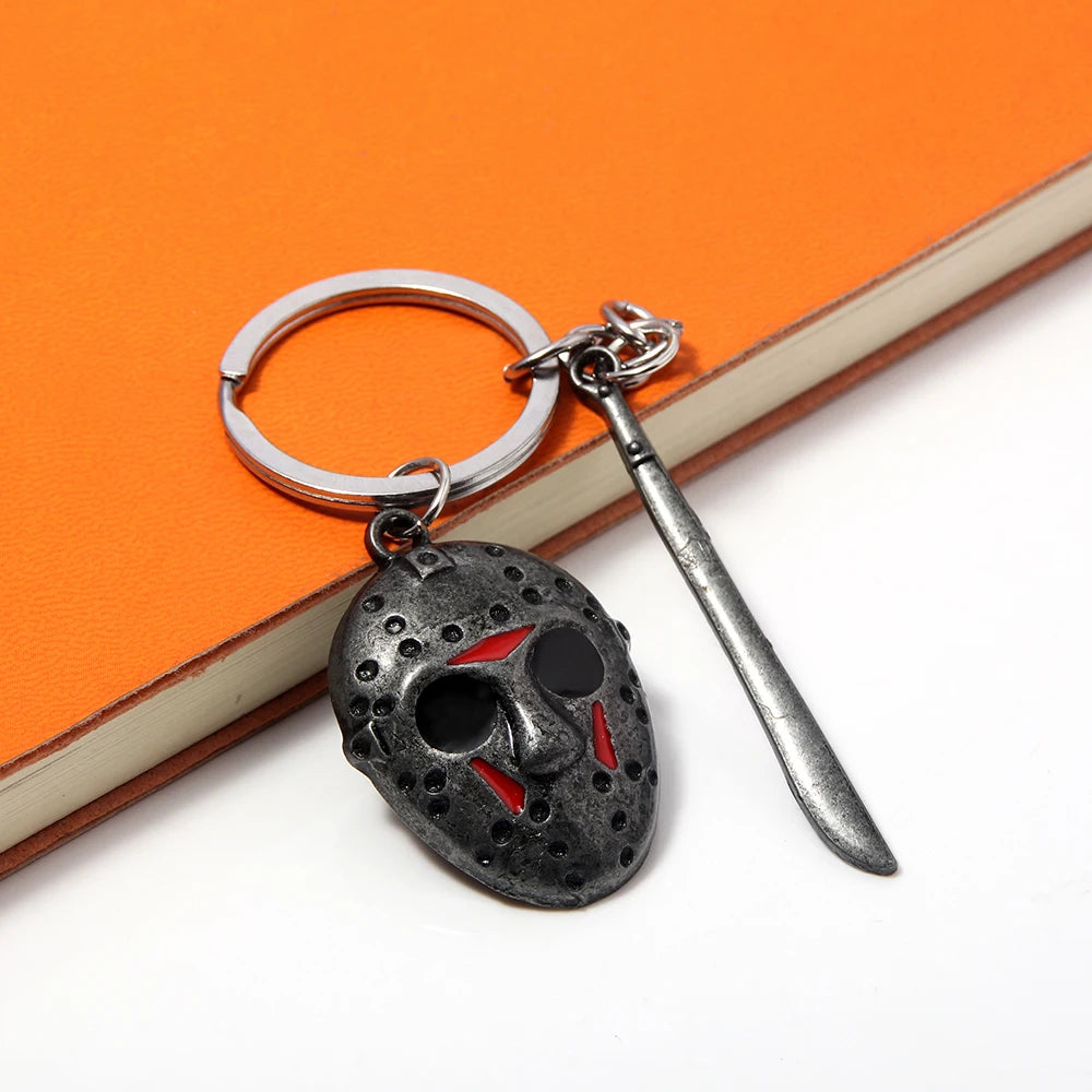 Horror Movie Halloween Keychain Hockey Mask Machete Metal Keyring Pendants Cosplay Props For Men Women Backpack Jewelry Beauty World Shop