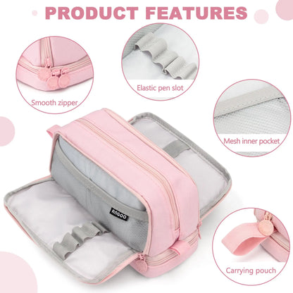 Large-Capacity Portable Pencil Case Minimalist Multi-Compartment Pencil Case Stationery Organizer Desktop Storage Pouch Beauty World Shop
