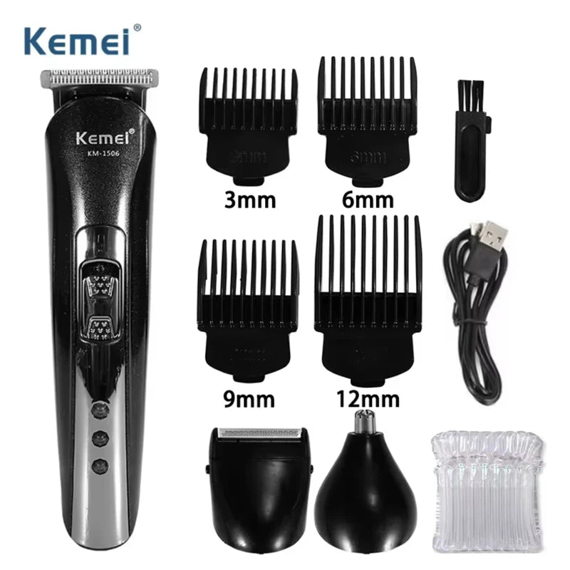 Kemei KM-1506 3 in 1 Electric Hair Clipper USB Charging Shaver Rechargeable Nose Hair Trimmer Professional Shaving Machine Beauty World Shop