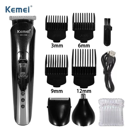 Kemei KM-1506 3 in 1 Electric Hair Clipper USB Charging Shaver Rechargeable Nose Hair Trimmer Professional Shaving Machine Beauty World Shop