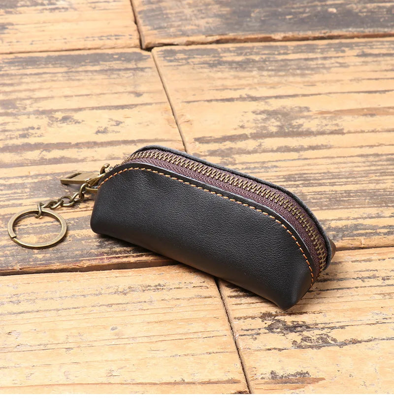 HOMEFISH Vintage Genuine Leather Coin Purse Zipper Clutch Wallet Retro Credit Card Holder Card Case Women's Key Organizer Pouch Beauty World Shop