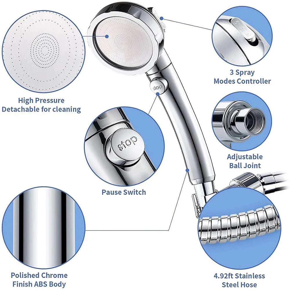 New 3 Modes Adjustable Bath Shower Head High Pressure Rain Water Saving Luxury Home Hotel Sprayer Faucet Bathroom Shower Head Beauty World Shop