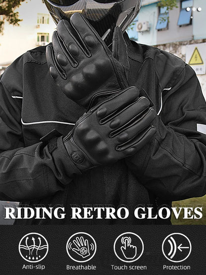 With CE Approved Summer Retro Perforated Leather Motorcycle Gloves Men Women Full Finger Motocross Dirt Biker Glove Guantes Moto Beauty World Shop