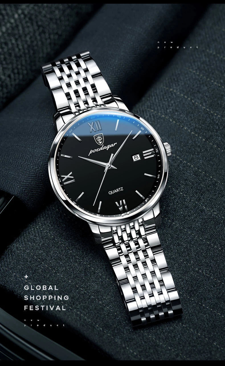 POEDAGAR Luxury Sports Men's Wristwatch Stainless Steel Waterproof Date Man Watch High Quality Casual Fashion Quartz Men Watches Beauty World Shop