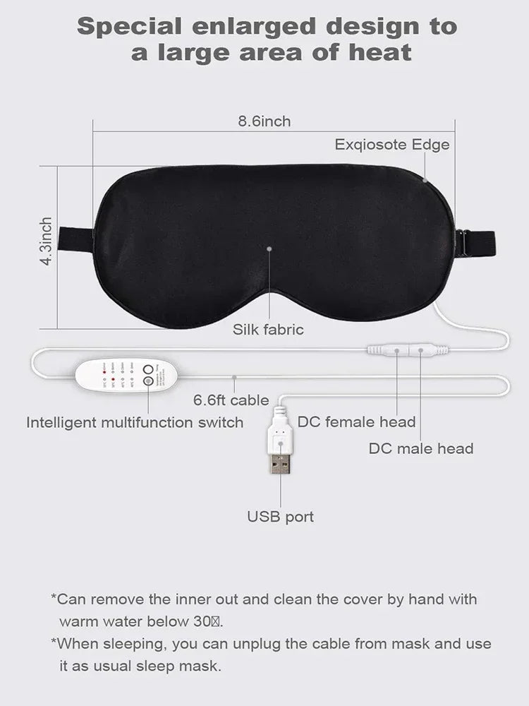 USB Heated Eye Mask Reusable USB Silk Steaming Eye Mask Eye Massager For Sleeping Eye Puffiness Anti Dark Circle Patch Eye Care Beauty World Shop