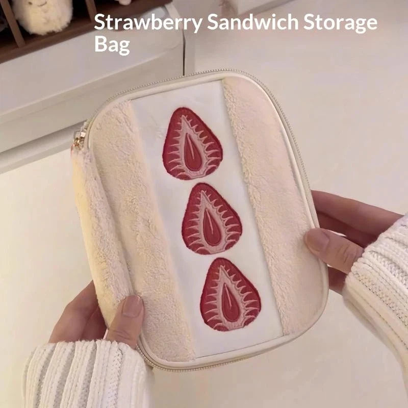 Cute Embroidered Strawberry Pencil Case Portable Stationery Pen Box Multi Functional Large Capacity Makeup Bag Storage Bag Beauty World Shop