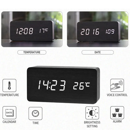Wooden Digital Alarm Clock, LED Alarm Clock with Temperature Desk Clocks for Office,Bedside Clock Beauty World Shop