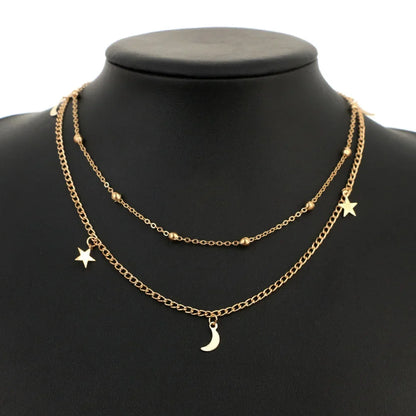 2025 New Fashion 2 Layer Star Moon Clavicle Chain Choker Necklace For Women Girl Party Jewelry Birthday Gifts Beauty World Shop
