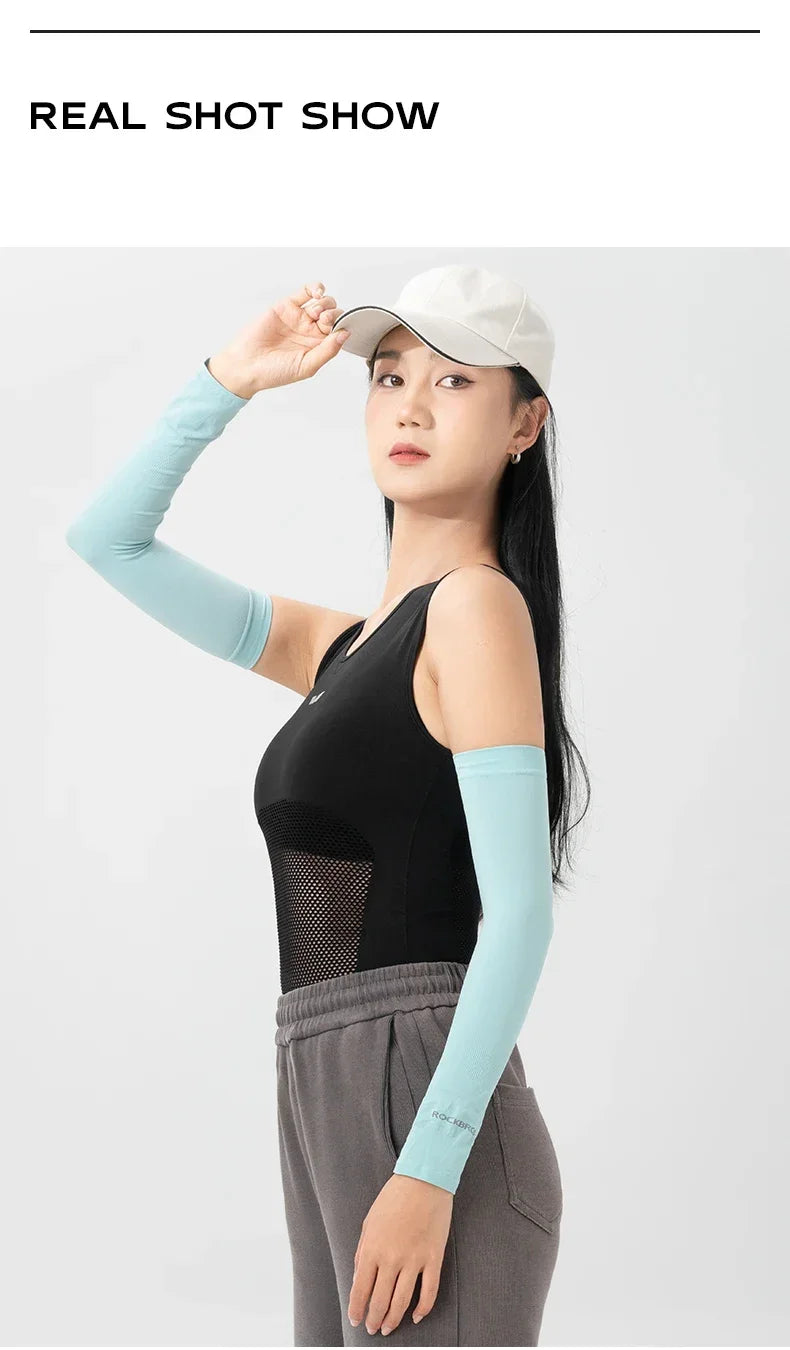 ROCKBROS Ice Silk Arm Sleeves Sun Protection UV Mangas Running Cycling Arm Warmers Sports Basketball Volleyball Cool Arm Sleeves Beauty World Shop