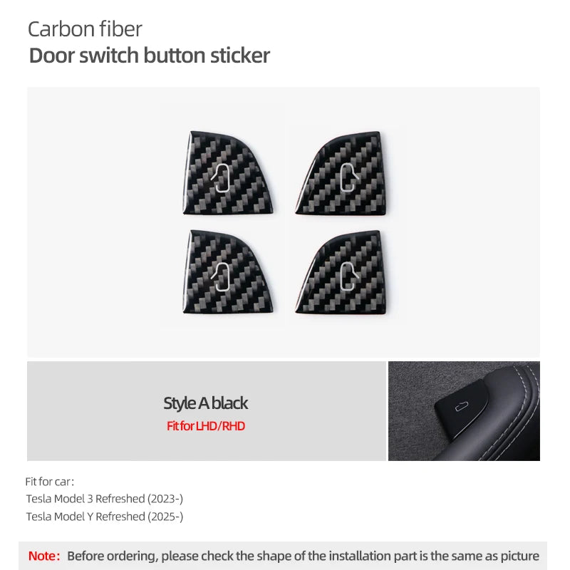 For Tesla Model Y 2019-2025 Juniper Model 3 Highland 2024 Carbon Fiber Car Interior Door Switch Button Trim Stickers Accessories Beauty World Shop