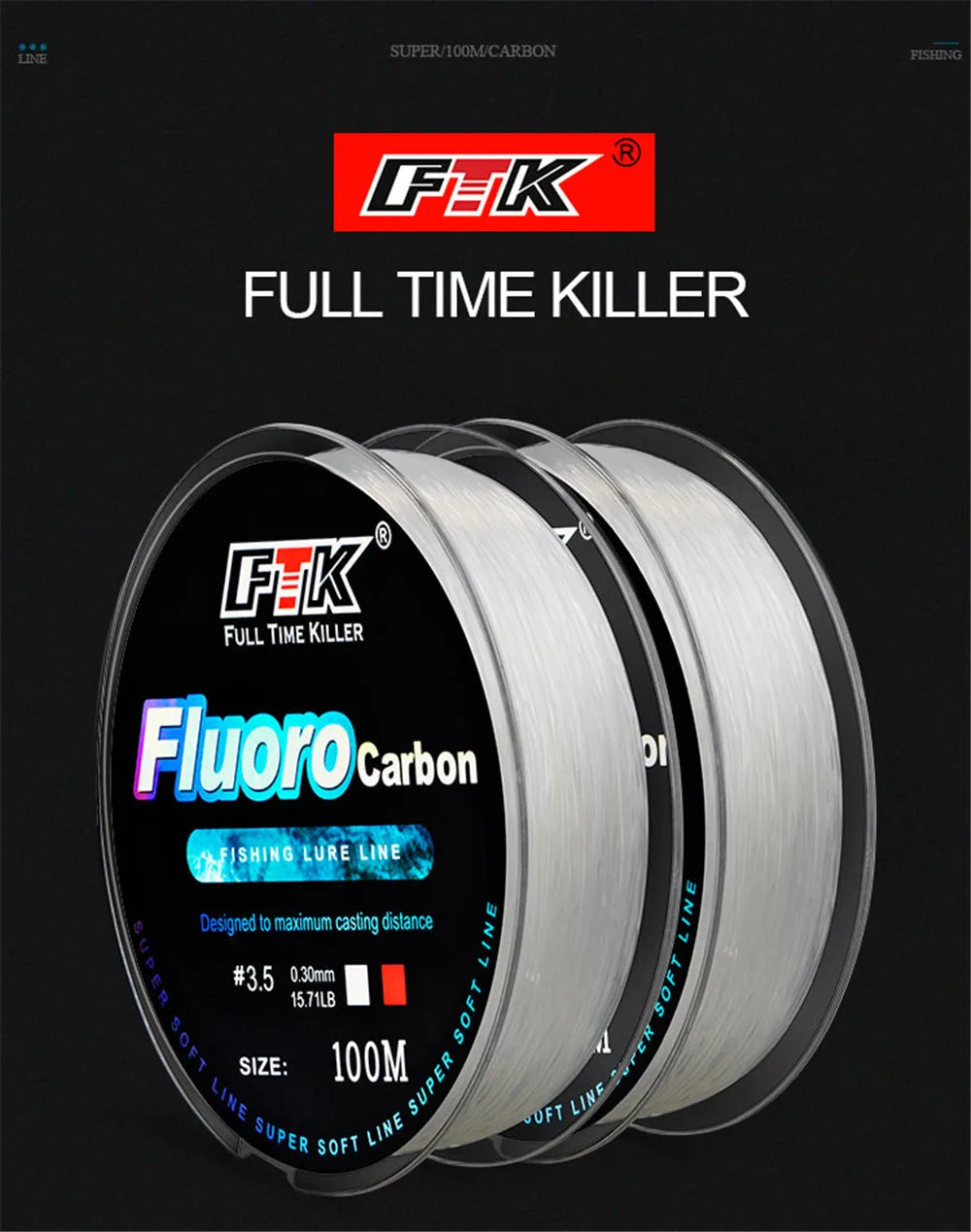 100m Fluorocarbon Bait Fishing Line, Carbon Fiber Fly Fishing, Wild Fishing, Sea Fishing, Fishing Accessories, Tools, Outdoor Beauty World Shop