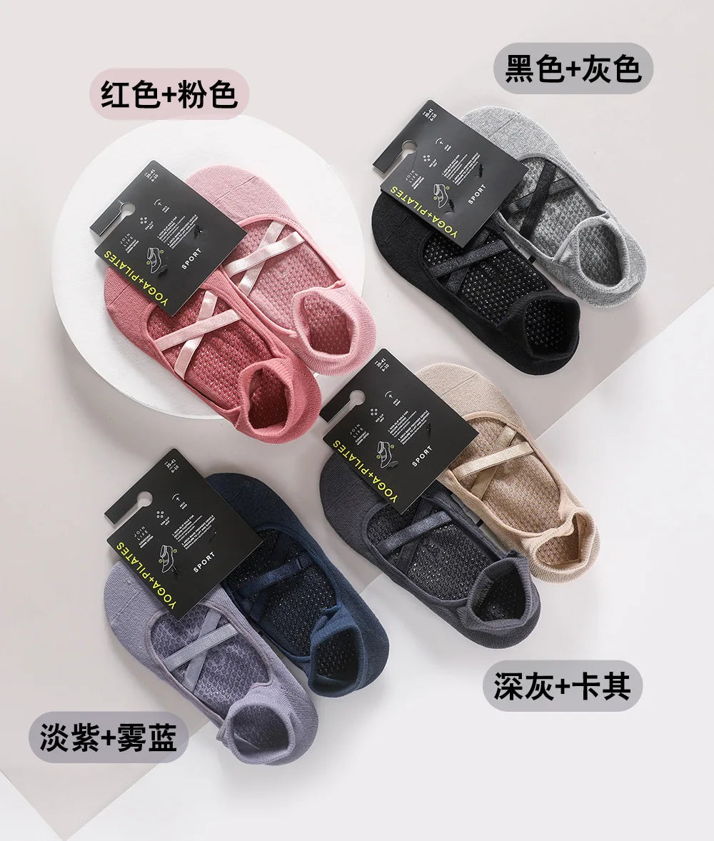 2 Pairs Cotton Breathable Sweat-absorbent Yoga Socks Silicone Anti-slip Floor Socks Women Pilates Ballet Fitness Sports Sock Set Beauty World Shop