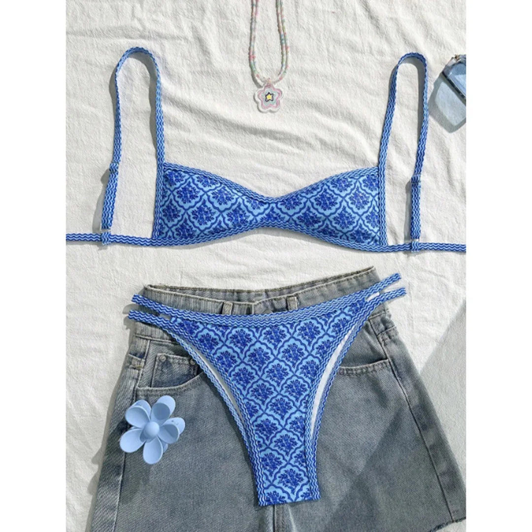 S - XL Flowers Printed High Leg Cut Bikini Female Swimsuit Women Swimwear Two-pieces Bikini set Bather Bathing Suit Swim V6965 Beauty World Shop