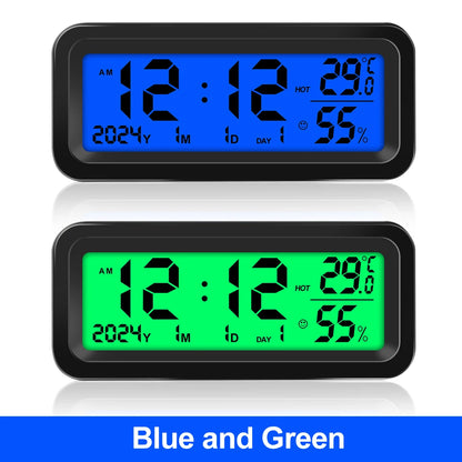 LCD Digital Car Clock Solar Power Temperature Humidity Gauge Backlight Automobiles Dashboard Clock Car Internal Accessories Beauty World Shop