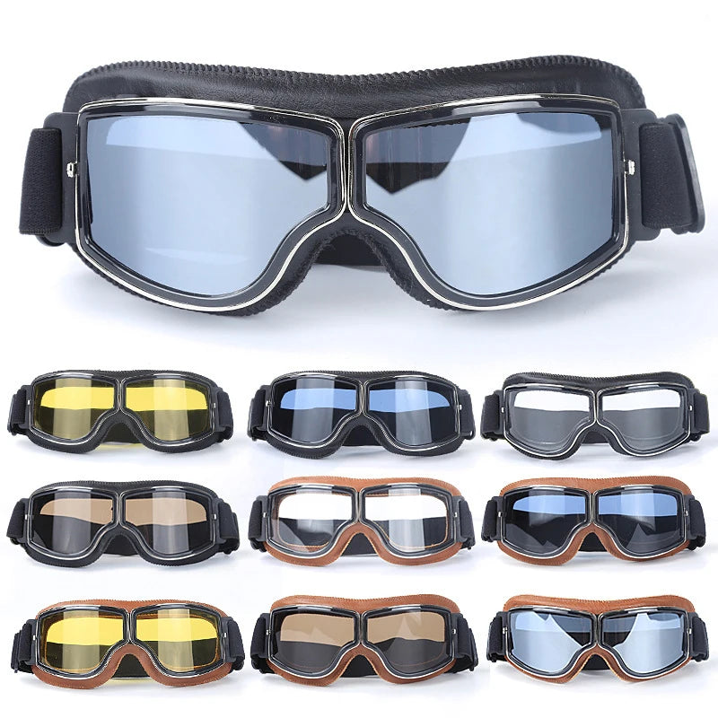 Motorcycle Glasses Windproof Motorcycle Helmet Glasses Sunglasses Retro Universal Folding Leather Retro Motorcycle Accessories Beauty World Shop