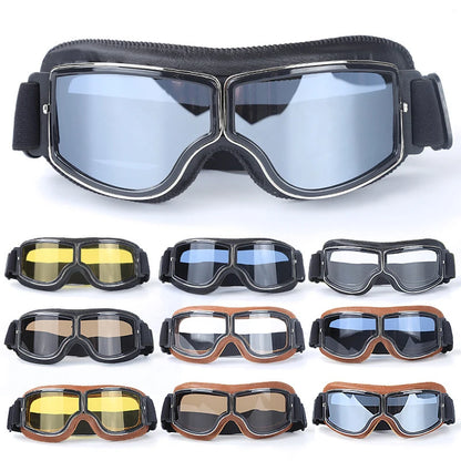 Motorcycle Glasses Windproof Motorcycle Helmet Glasses Sunglasses Retro Universal Folding Leather Retro Motorcycle Accessories Beauty World Shop