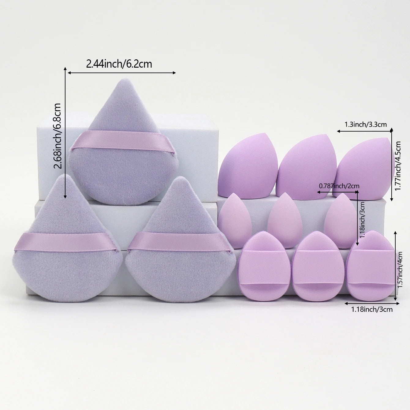 12-Piece All-Purpose Makeup Sponge Set, Made of 3 Loose Powder Puffs, 3 Mini Air Cushion Puffs, 3 Beauty Eggs and 3 Mini Beauty Beauty World Shop