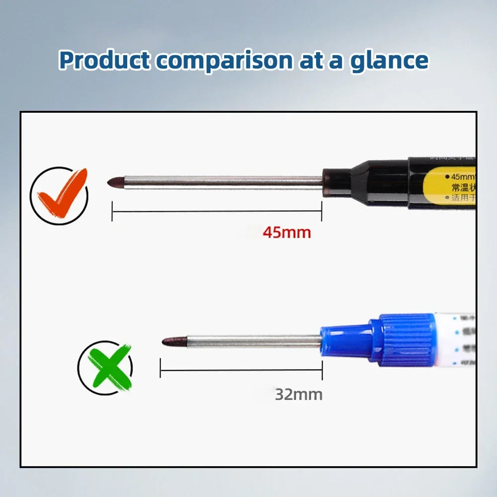 45mm Waterproof Deep Hole Marker Pens Long Nib Head Carpenter Pen Black/Blue/Red Ink for Multi-Purpose Woodworking Hand Tools Beauty World Shop