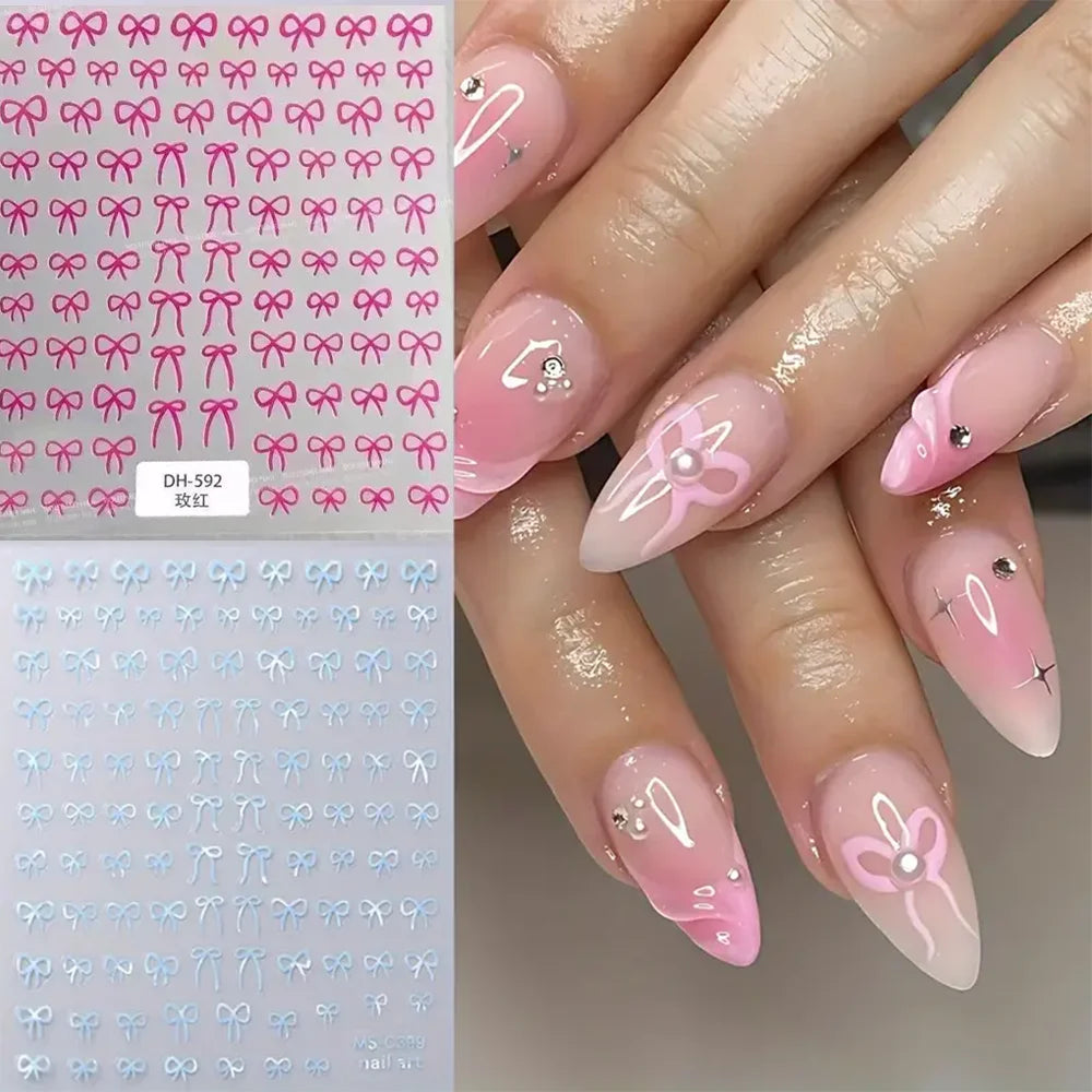 1/2pcs Black White Pink Mini Bowknot Design Nail Art Sticker Self Adhesive Lace Ribbons Bow Butterfly Decals Nail Art Decoration Beauty World Shop