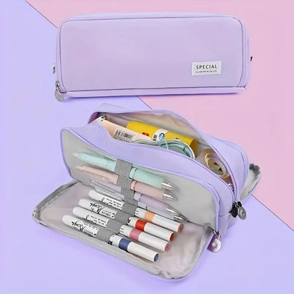 Pencil Case Large Space Storage 3 Compartment Pouch Double Side Opened Student Stationery Desk Organizer School Supplies Beauty World Shop