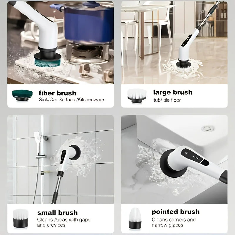 9 in 1 Multifunctional Handheld Electric Cleaning Brush With Telescopic Function, Bathroom Floor And Kitchen Cleaning Tool Beauty World Shop