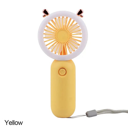 USB Handheld Mini Fan Foldable Portable Neck Hanging Fans 3 Speed USB Rechargeable Fan With LED Small Night Light Summer Gifts
