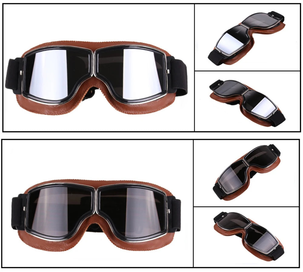 Motorcycle Glasses Windproof Motorcycle Helmet Glasses Sunglasses Retro Universal Folding Leather Retro Motorcycle Accessories Beauty World Shop