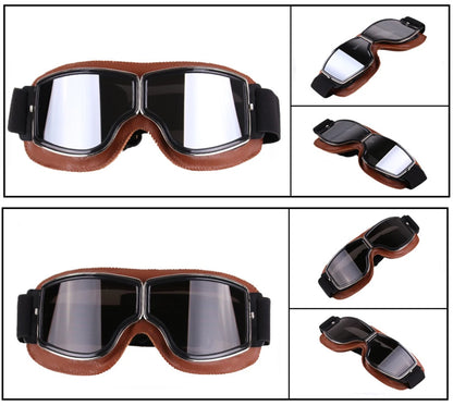 Motorcycle Glasses Windproof Motorcycle Helmet Glasses Sunglasses Retro Universal Folding Leather Retro Motorcycle Accessories Beauty World Shop