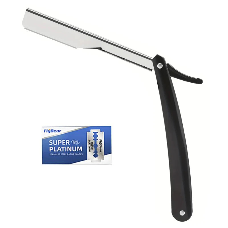 Professional Manual Shaver Straight Edge Stainless Steel Sharp Barber Razor Folding Shaving Beard Cutter with 1/10/20 pcs Blades Beauty World Shop