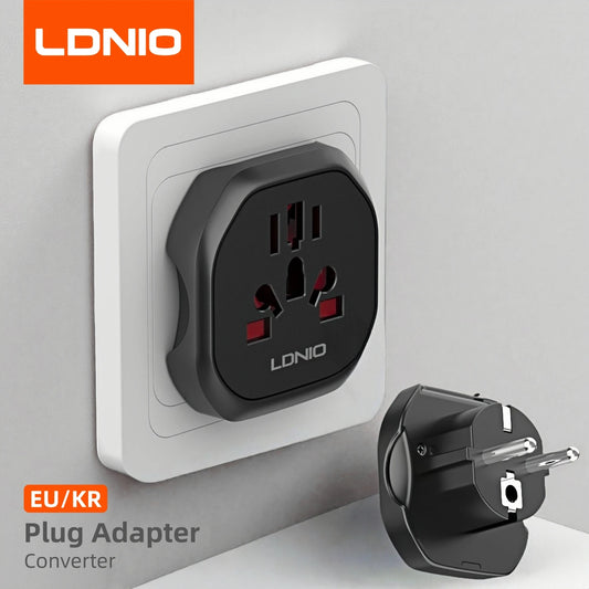 LDNIO Korea EU Plug Adapter 2500W Travel Adapter Converter High Quality Universal Socket AU US UK CN To EU KR 4.8 mm Wall Socket Beauty World Shop