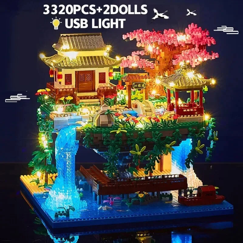 MOC Peach Blossom Pool Cherry Tree House Building Block Chinese Architecture DIY Bricks Cherry Blossom Toy for Kids Adult Gift Beauty World Shop
