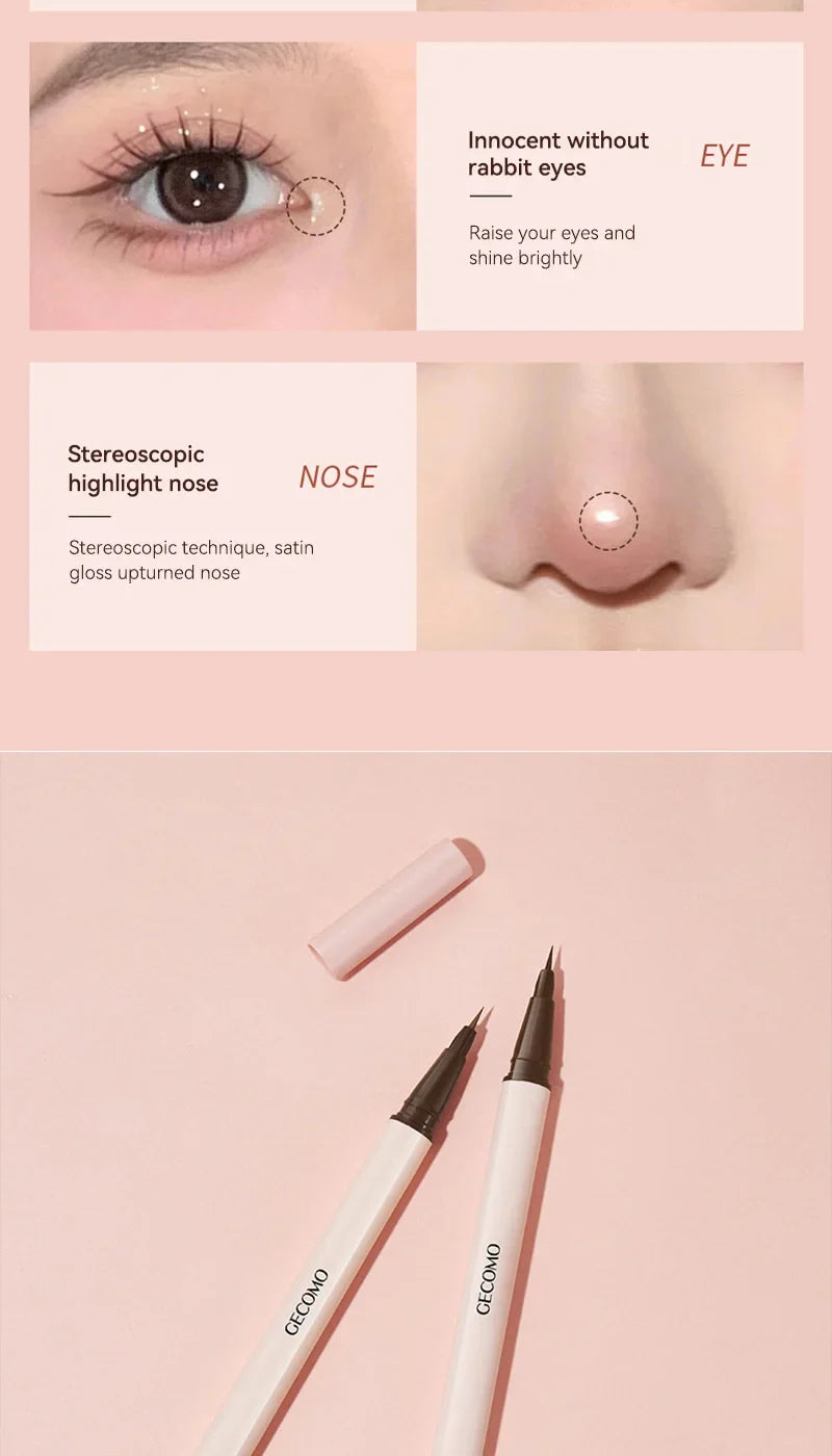 GECOMO 3D star eye double head silkworm pen, keep makeup lasting, waterproof and not easy to stain, brighten Beauty Trend Shop