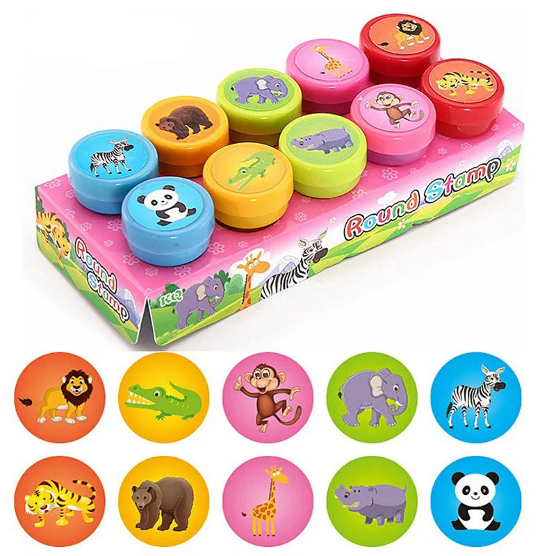 10pcs Assorted Stamps for Kids Self-ink Stamps Children Toy Stamps Smiley Face Seal Scrapbooking DIY Painting Photo Album Decor Beauty Fashion