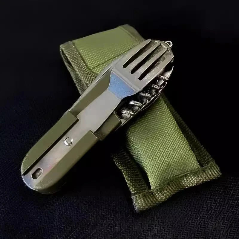7 in 1 Camping Gear Portable Stainless Steel Spoon Fork Knife and Bottle Opener Combination Set Travel, Backpack Style Tableware Beauty World Shop