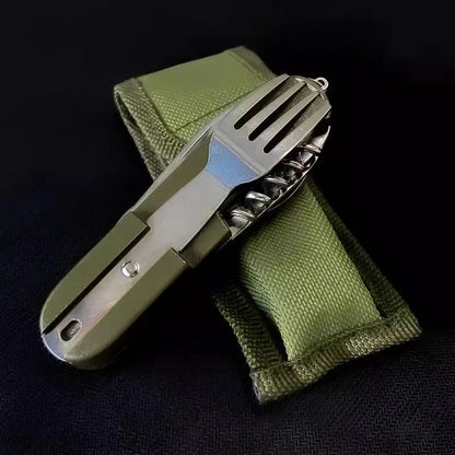 7 in 1 Camping Gear Portable Stainless Steel Spoon Fork Knife and Bottle Opener Combination Set Travel, Backpack Style Tableware Beauty World Shop
