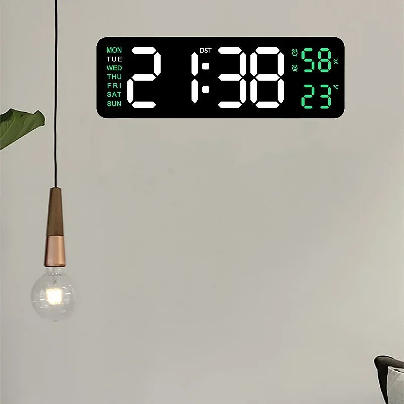 9 Inch Large Digital Wall Clock USB Powered TEMP Humidity Week Auto Dimmer DST Table Clock 12/24H Electronic LED Alarm Clock Beauty World Shop