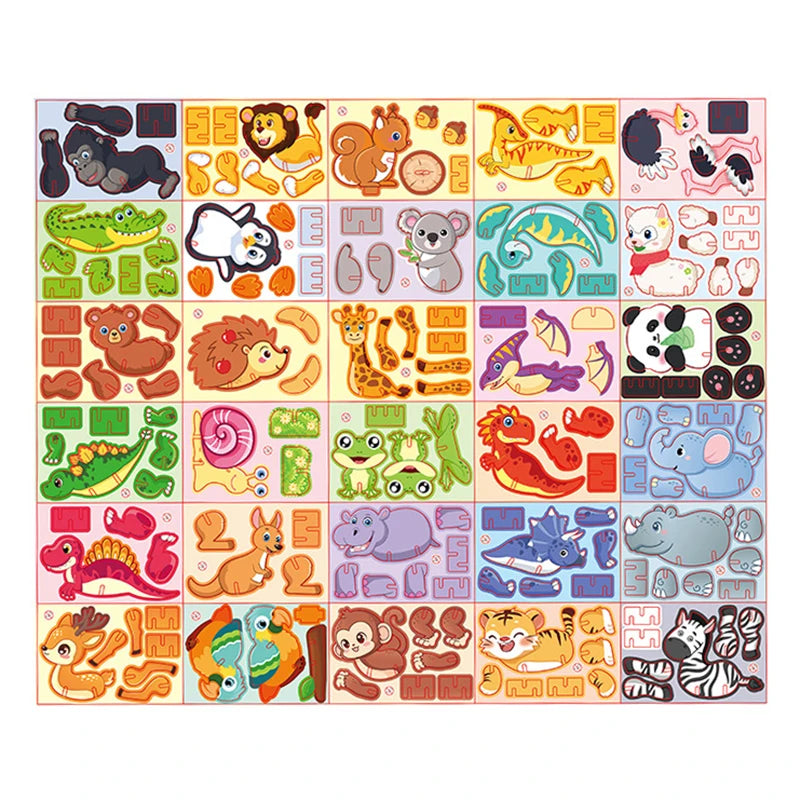 30pcs 3D Jurassic Dinosaur Cute Animals Enlightenment Paper Puzzle Puzzle Puzzle Cartoon Learning Education Puzzle Christmas Toy Beauty World Shop
