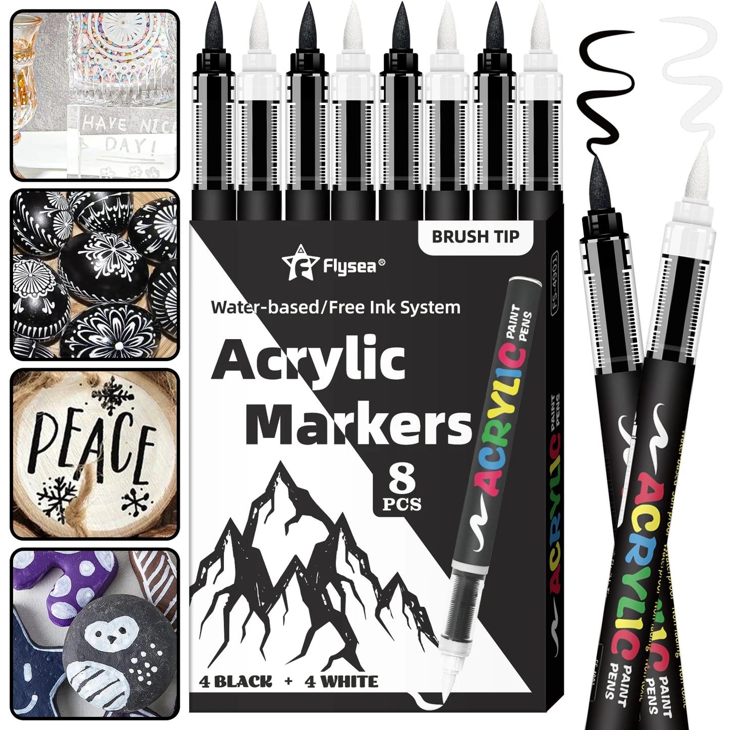 8pcs Black and White Acrylic Paint Markers Set, Large Ink Capacity, Acrylic Markers for Illustration Sketching, Wood, Glass, Fab Beauty World Shop