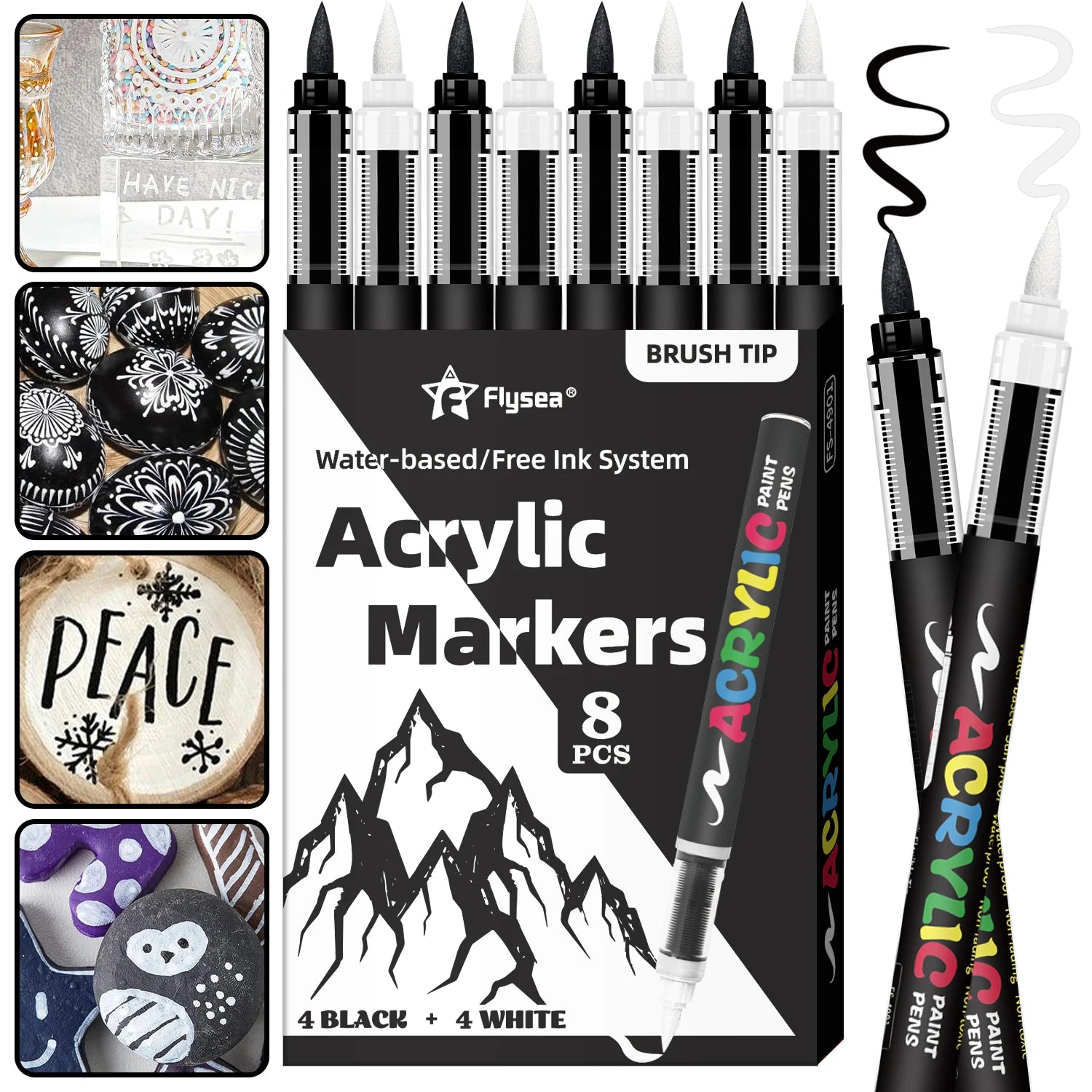 8pcs Black and White Acrylic Paint Markers Set, Large Ink Capacity, Acrylic Markers for Illustration Sketching, Wood, Glass, Fab Beauty World Shop