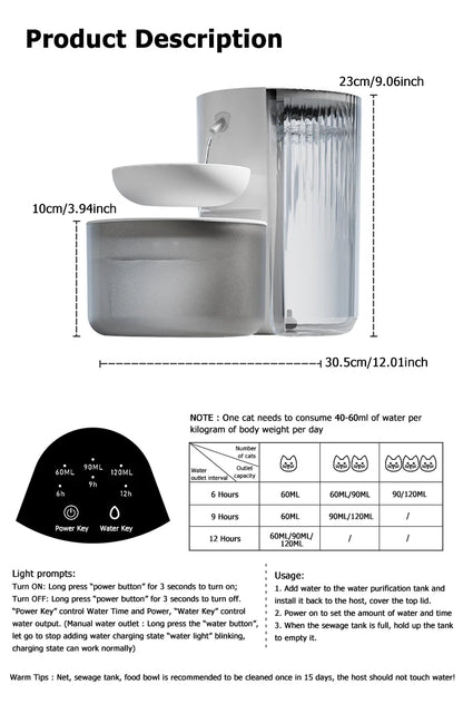 3L Wireless Automatic Pet Water Fountain Rechargeable Dump Water Feeder Timed Smart Cat & Dog Water Dispenser No filter required