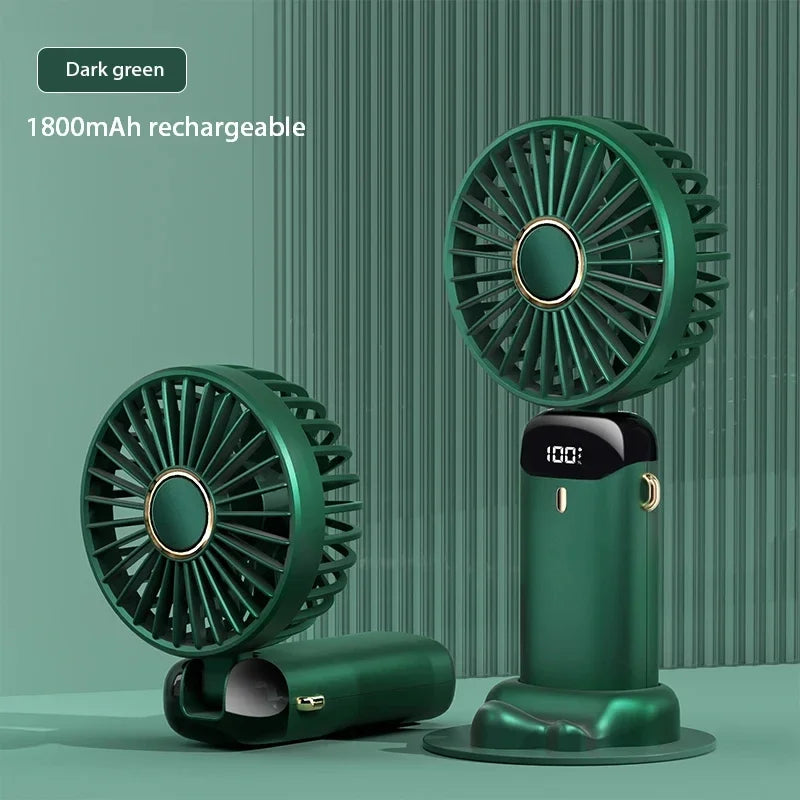 Handheld Mini Fan Foldable Portable Neck Hanging Fans 5 Speed USB Rechargeable Fan with Phone Stand and Display Screen 1800mAh Beauty World Shop
