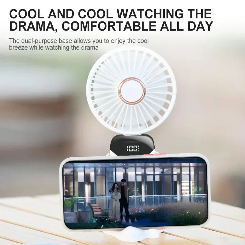 Handheld Mini Fan Foldable Portable Neck Hanging Fans 5 Speed USB Rechargeable Fan with Phone Stand and Display Screen 1800mAh Beauty World Shop